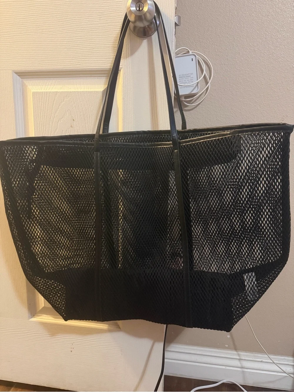 PINK Victoria's Secret Black Mesh Tote with Gold Logo